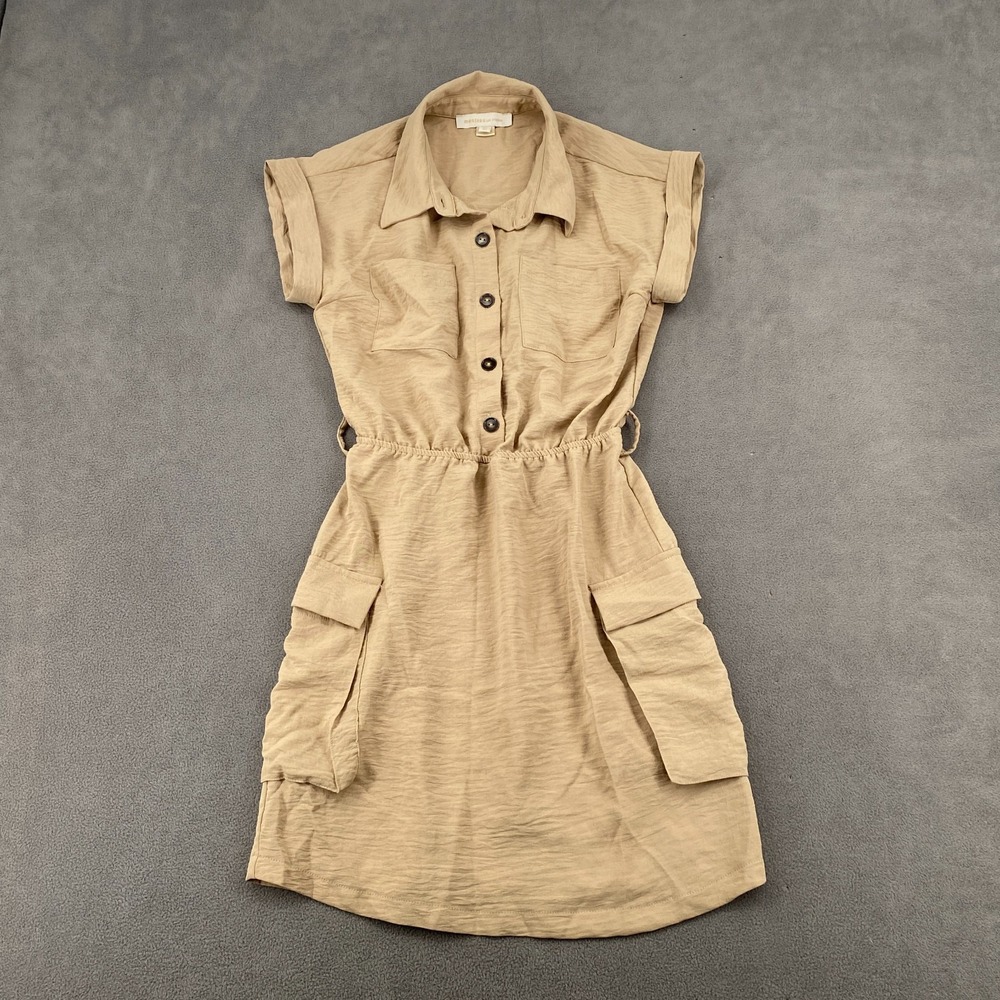 Monteau Los Angeles Mini Dress Women XS Beige Belted Ruched Utility Pockets